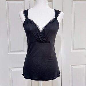 Elie Tahari Vintage Surplice Sleeveless Ribbon Trim Silk Blend Black Top Small
